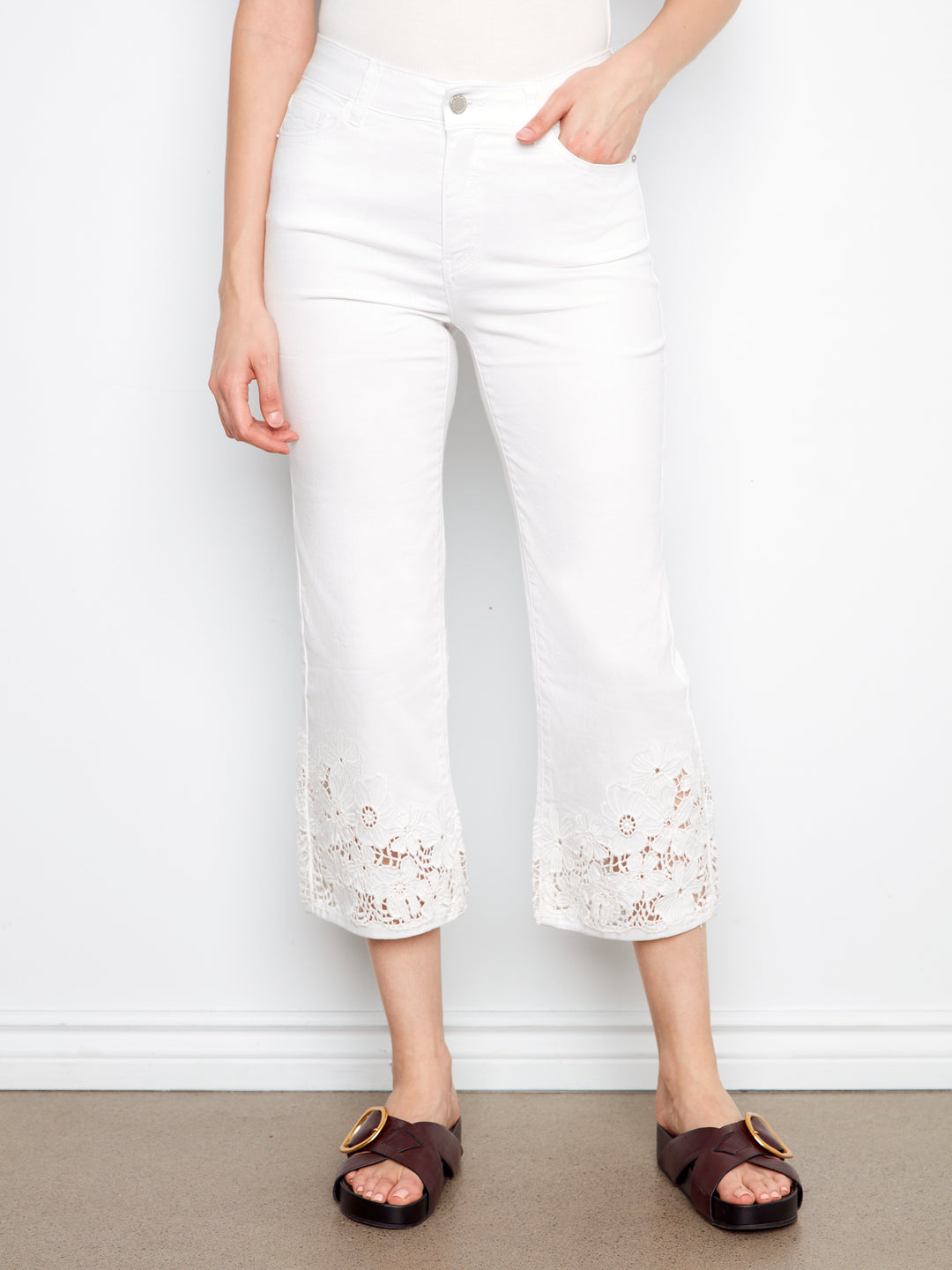 Charlie B Crop Flare Leg Jeans - White