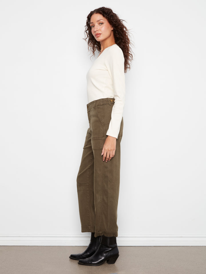 Charlie B Smooth Twill Barrel Leg Pants - Olive