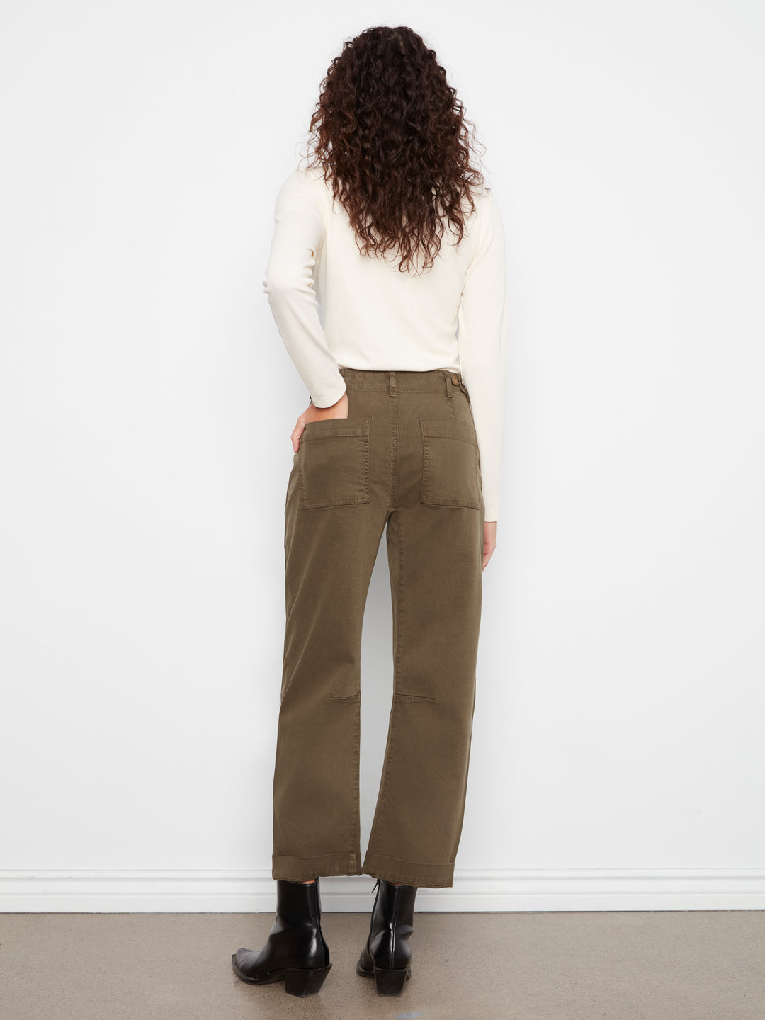 Charlie B Smooth Twill Barrel Leg Pants - Olive