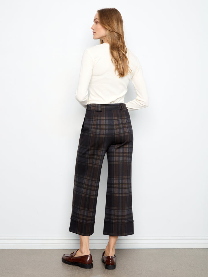 Charlie B Printed Plaid Wide Leg Pant - Chocolate