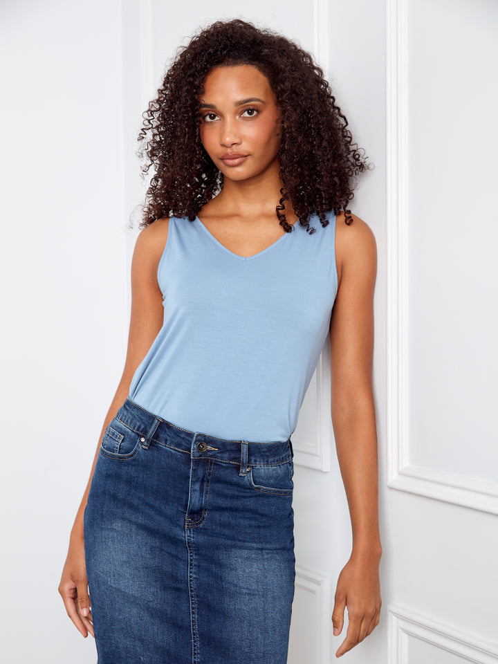 Charlie B Stretch Denim Skort w/ Frayed Hem - Indigo