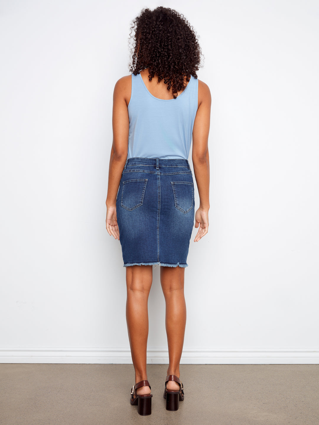 Charlie B Stretch Denim Skort w/ Frayed Hem - Indigo