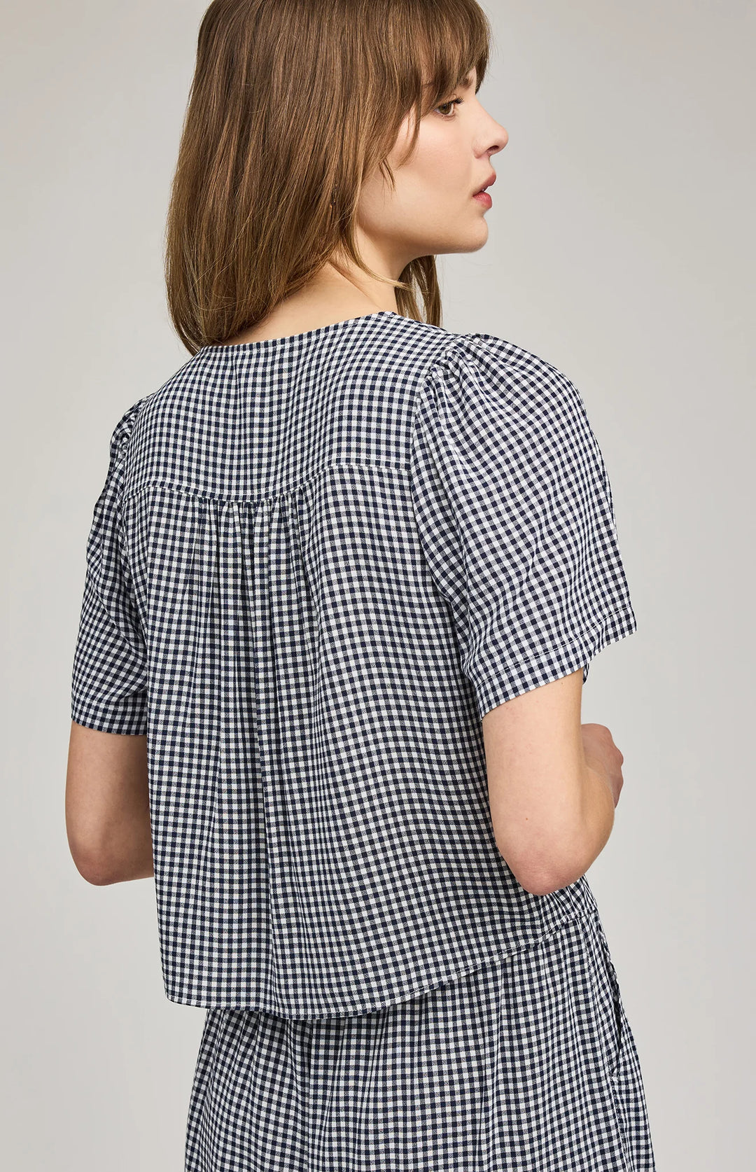 Gentle Fawn Becca Short Sleeve Blouse - Navy Gingham