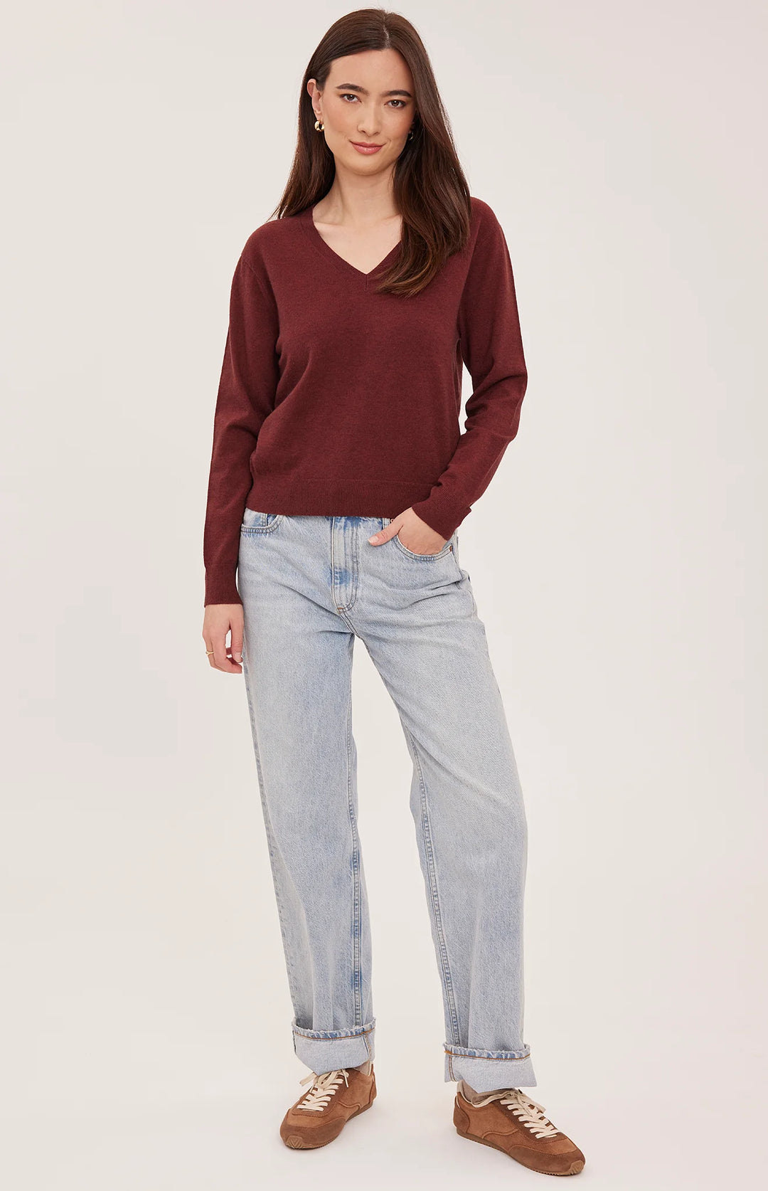 Gentle Fawn Carina V-Neck Pullover (in Bordeaux)
