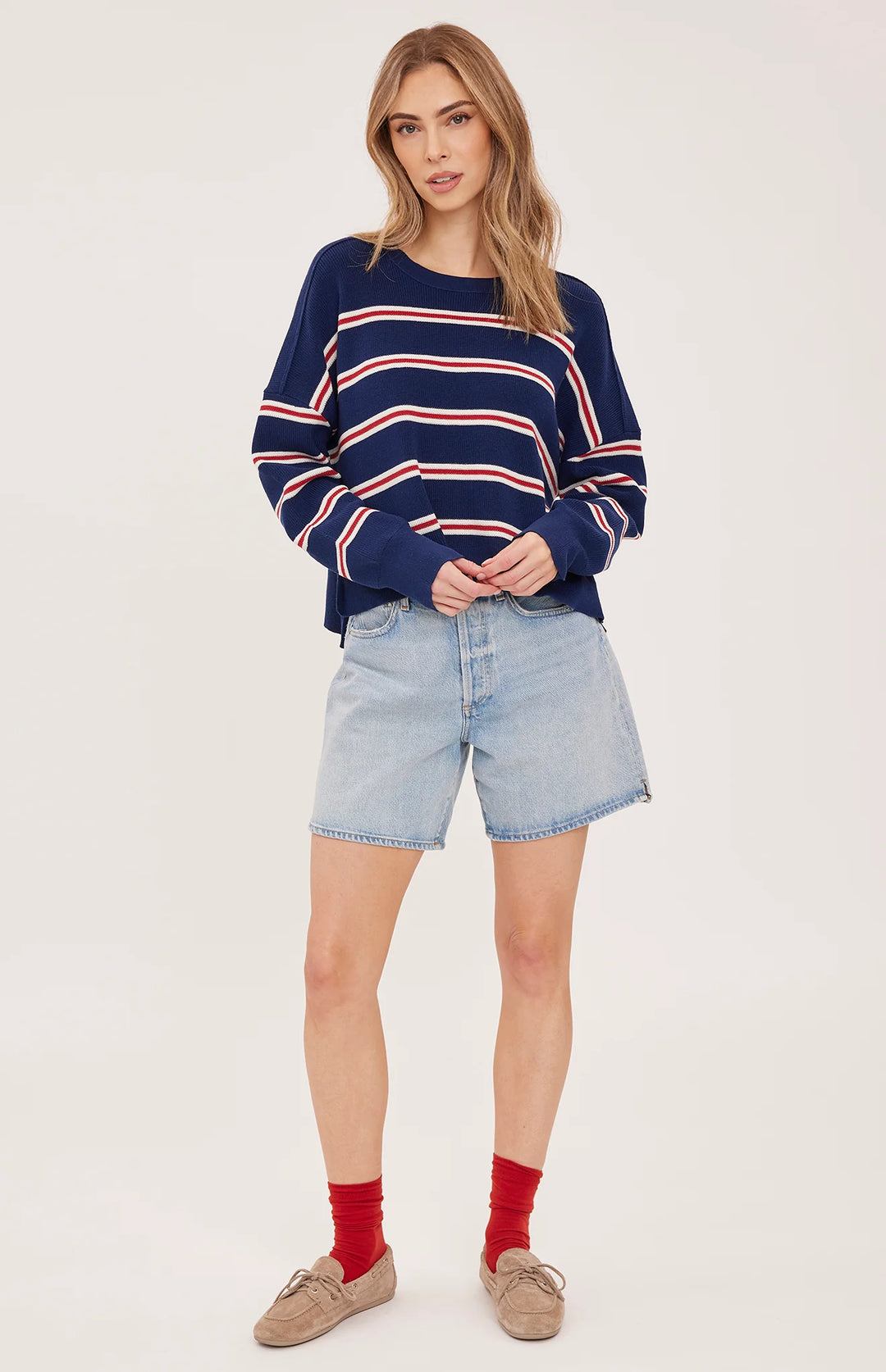 Gentle Fawn Echo Pullover Sweater (in Navy Stripe)