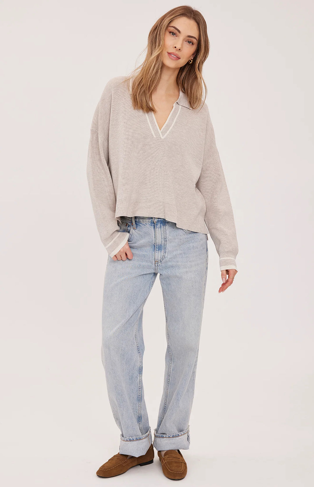 Gentle Fawn Tristan V-Neck Sweater - Heather Latte