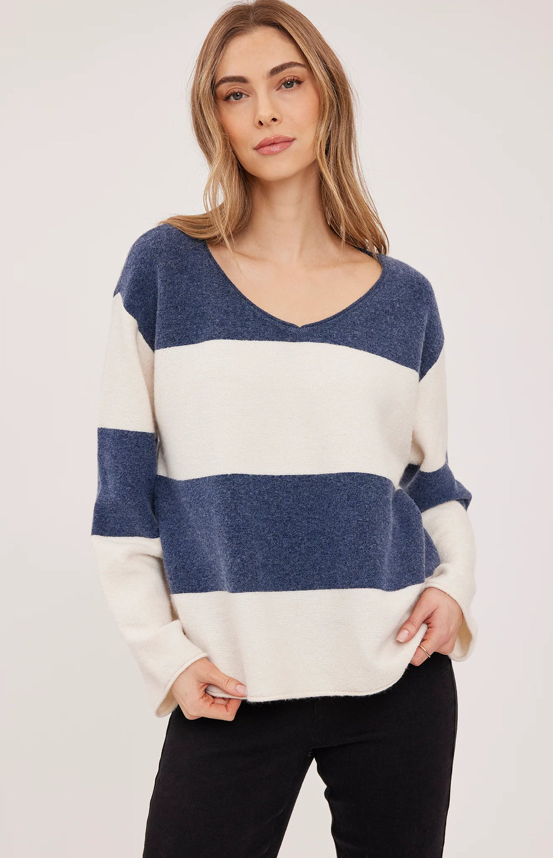 Gentle Fawn Annalise V-Neck Sweater - Navy Stripe