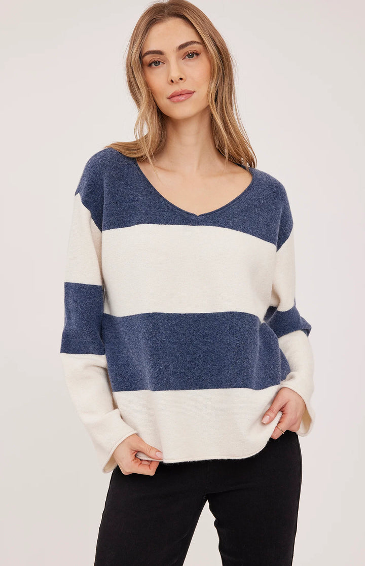 Gentle Fawn Annalise V-Neck Sweater - Navy Stripe