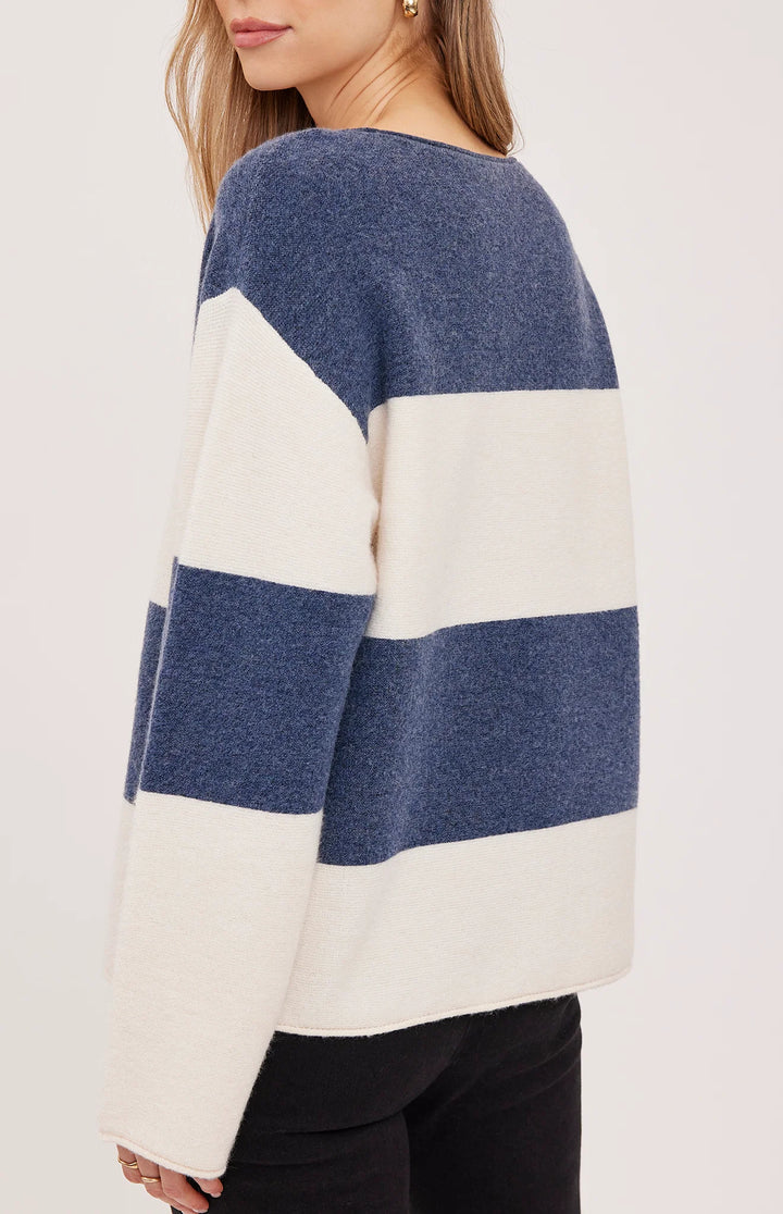 Gentle Fawn Annalise V-Neck Sweater - Navy Stripe