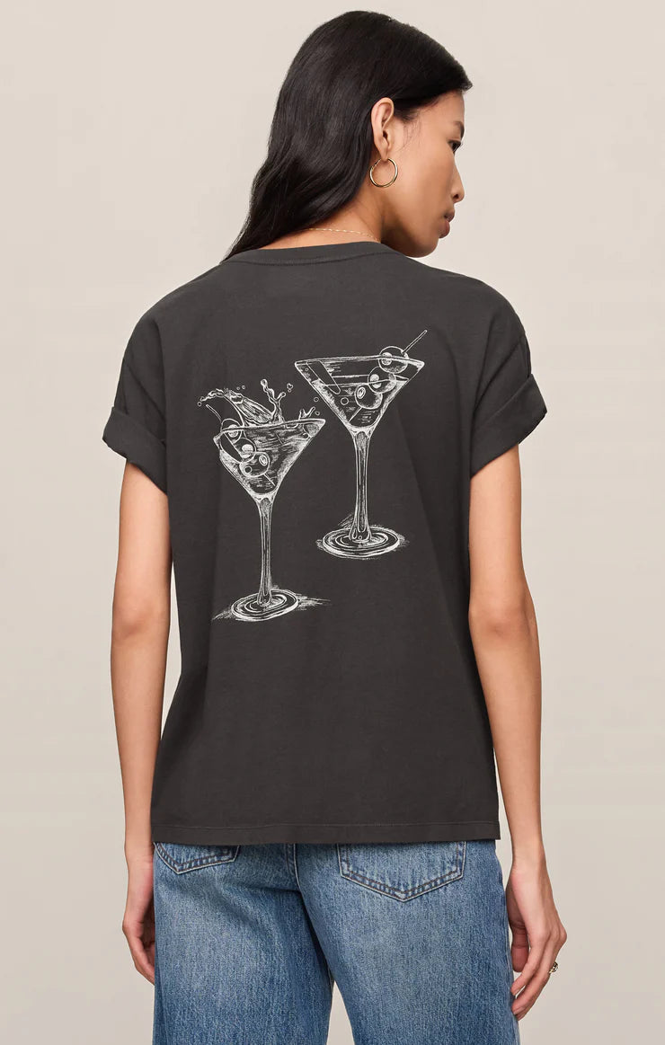 Z SUPPLY Martini Graphic Boyfriend Tee - Black Sand