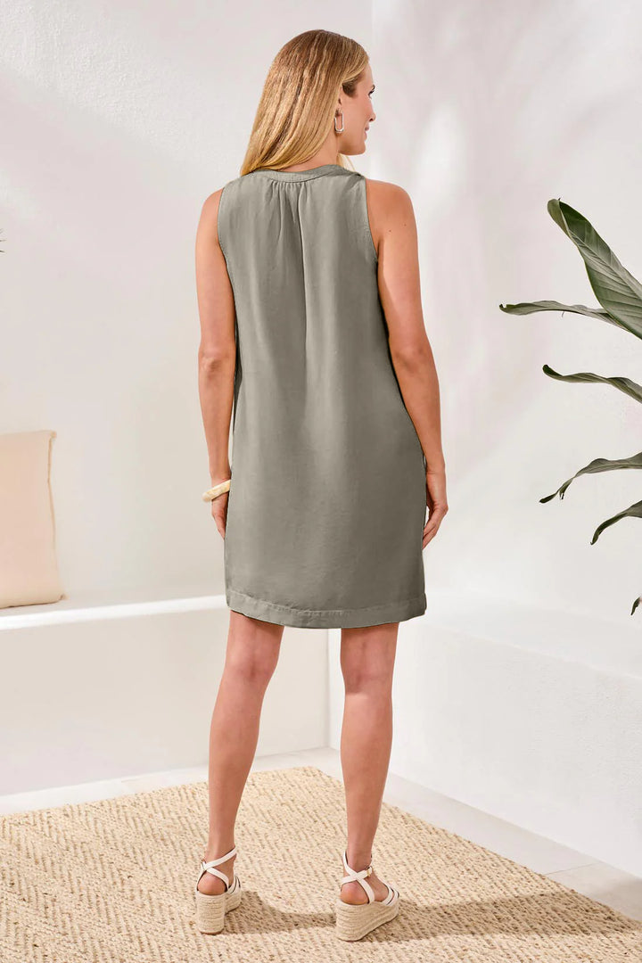 Tribal Flowy Sleeveless Dress w/ Pockets - Cactus Clay