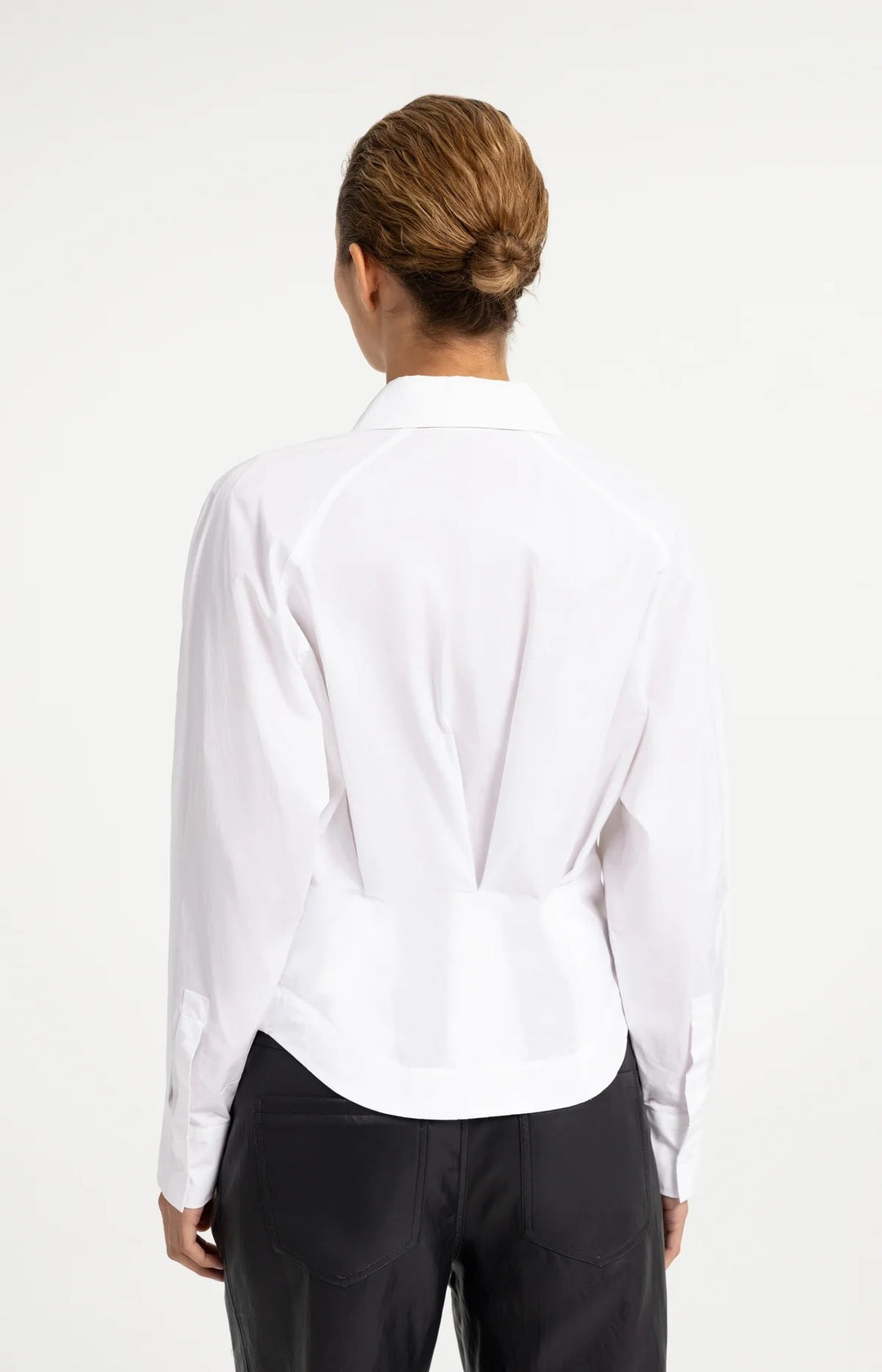 YAYA Blouse W/ Waist Accent + Back Pleats - White