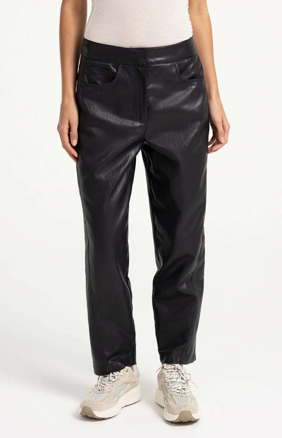 YAYA Faux Leather Carrot Fit Trousers - Black
