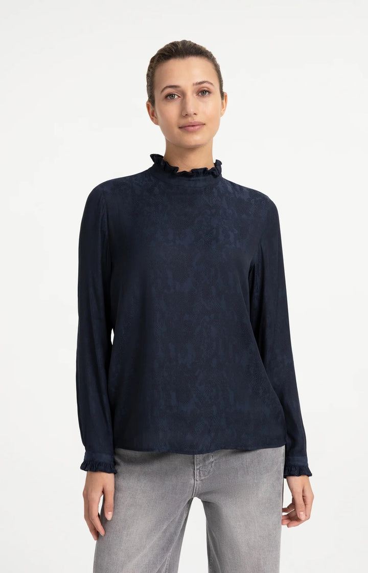 YAYA Long Sleeve Top With Ruffles - Black
