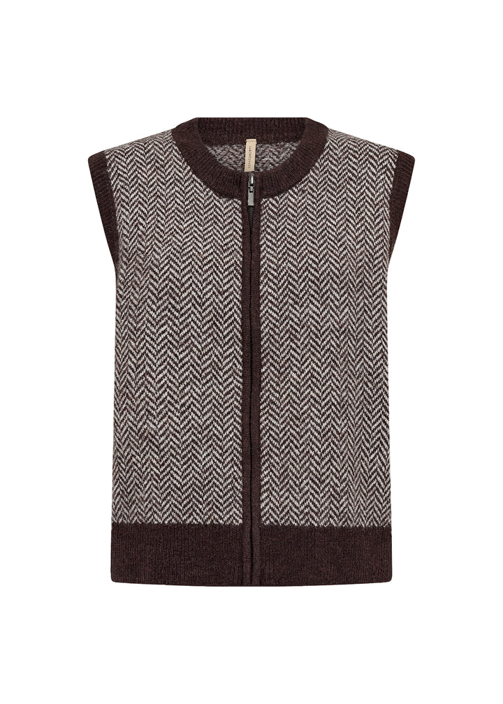 Soyaconcept Zip Up Sweater Vest - Chocolate Plum Melange