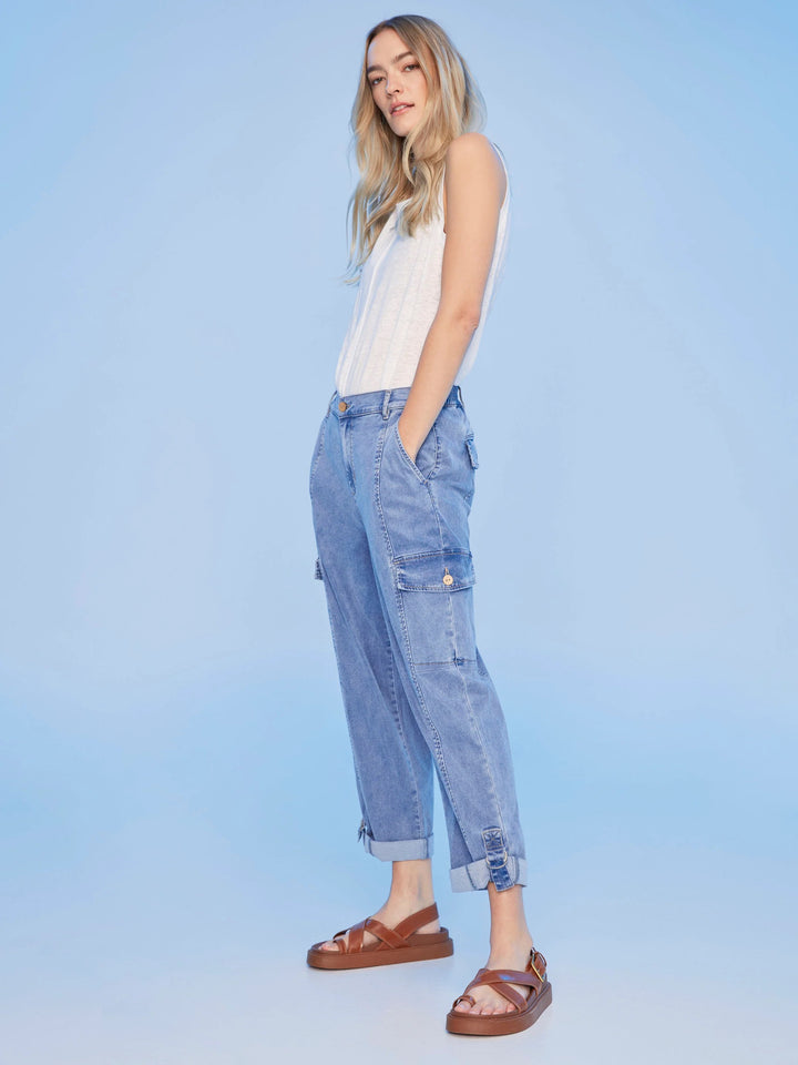 Charlie B Stretch Tencel Cargo Pants w/ Adjustable Hem - Chambray