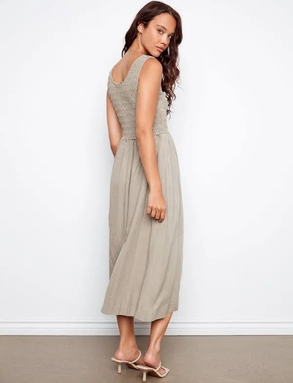 Charlie B Sleeveless Tencel Maxi Dress w/ Smocked Bodice - Sage