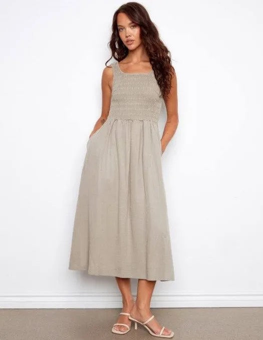 Charlie B Sleeveless Tencel Maxi Dress w/ Smocked Bodice - Sage