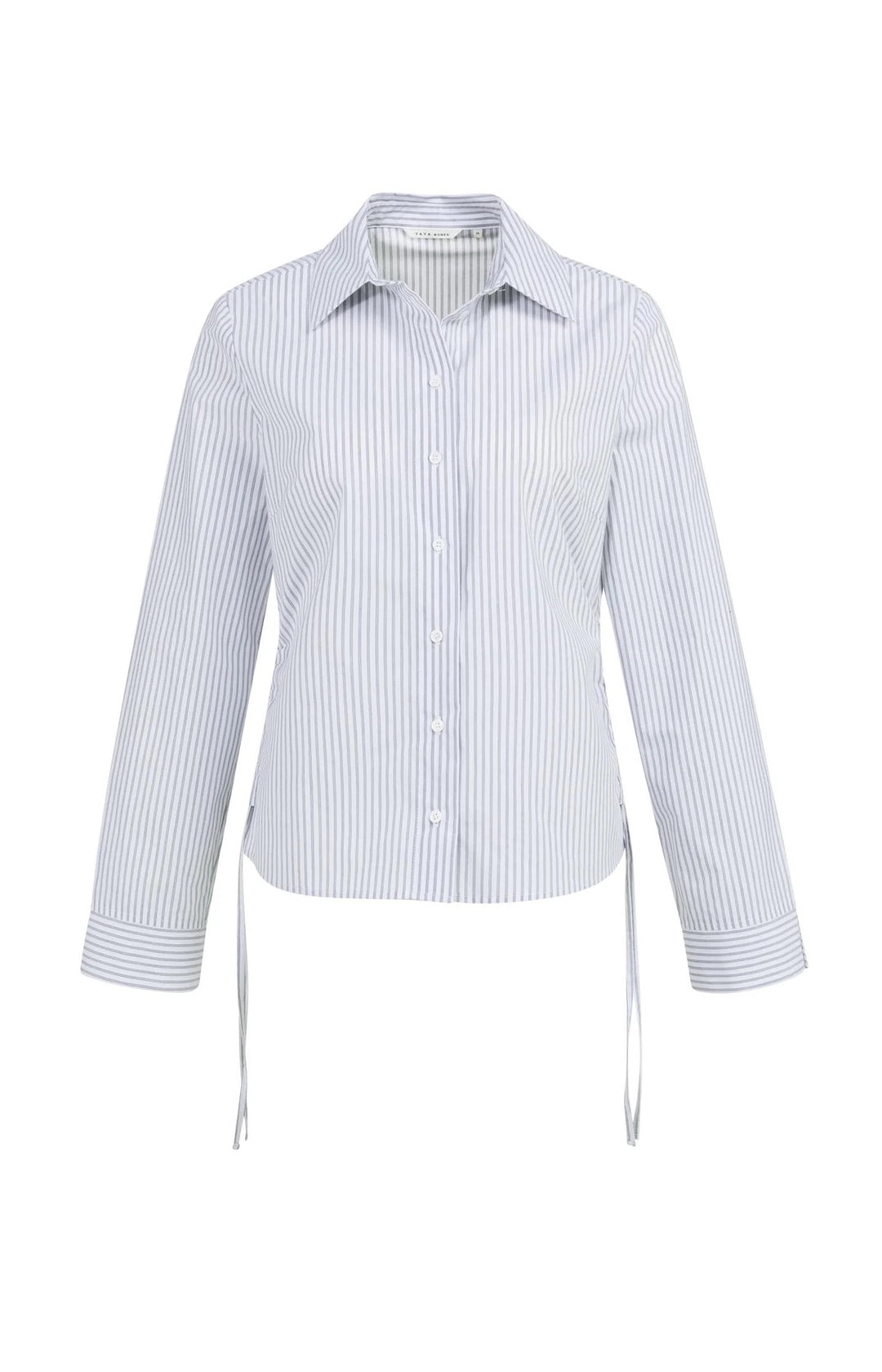 YAYA Fitted Blouse w/ Side Drawstring - Iron Grey/White