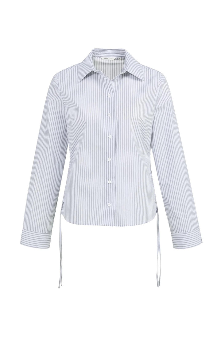 YAYA Fitted Blouse w/ Side Drawstring - Iron Grey/White