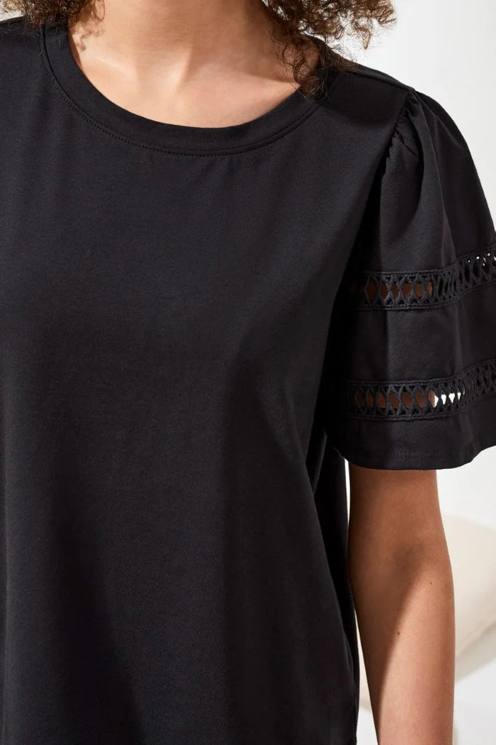 Tribal Flutter Sleeve Top - Black