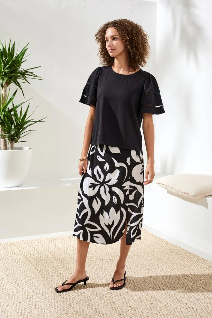 Tribal Flutter Sleeve Top - Black