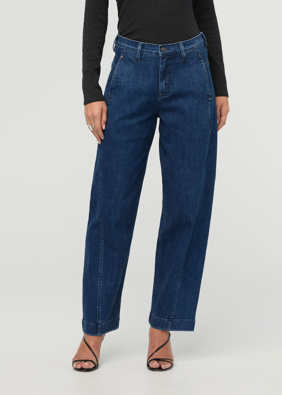 DUER Performance Denim + High Rise Barrel - Dark Stone