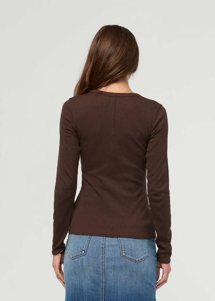 DUER Ribbed Pima Long Sleeve Henley - Espresso