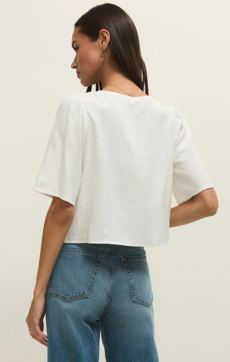 Z SUPPLY La Belle Linen Cropped Top - White