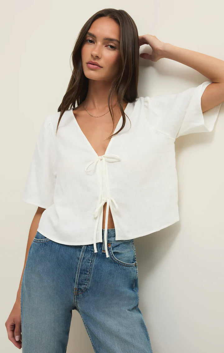 Z SUPPLY La Belle Linen Cropped Top - White