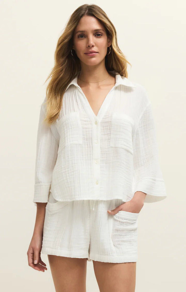 Z SUPPLY Helena Airy Gauze Button Up - White