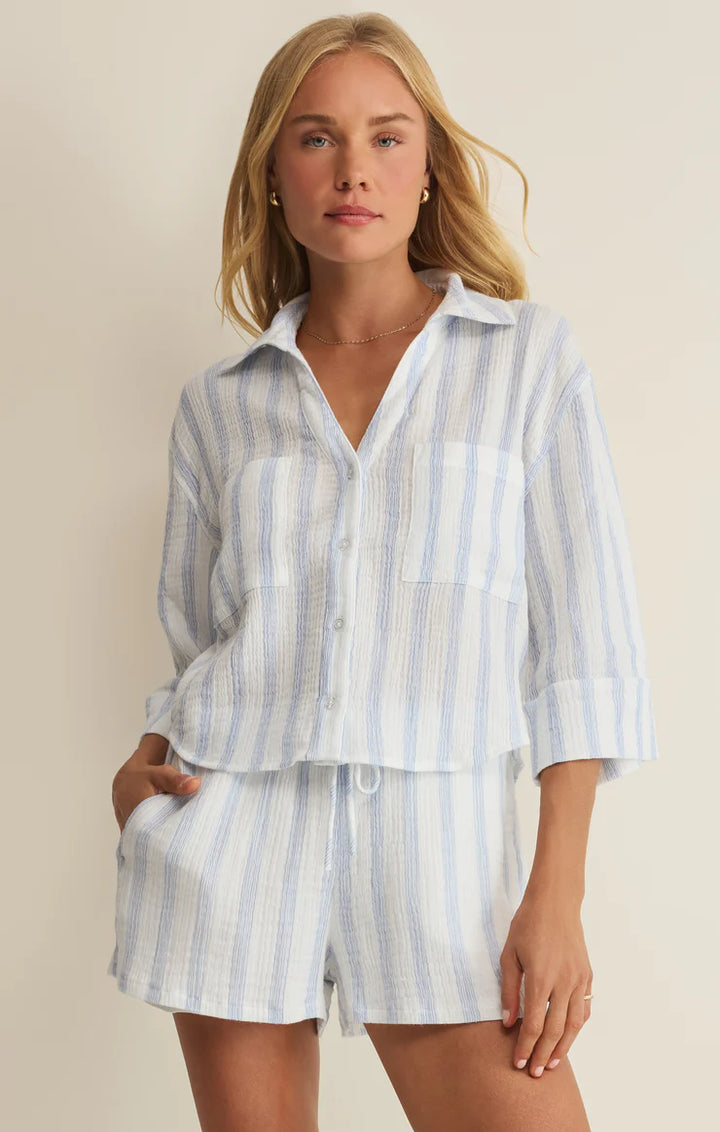 Z SUPPLY Helena Striped Airy Gauze Button Up - Sea Salt