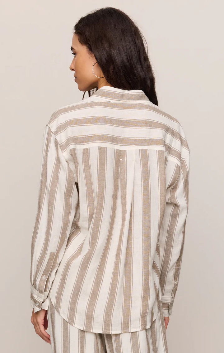 Z SUPPLY Perfect Striped Linen Button Up - Light Toffee