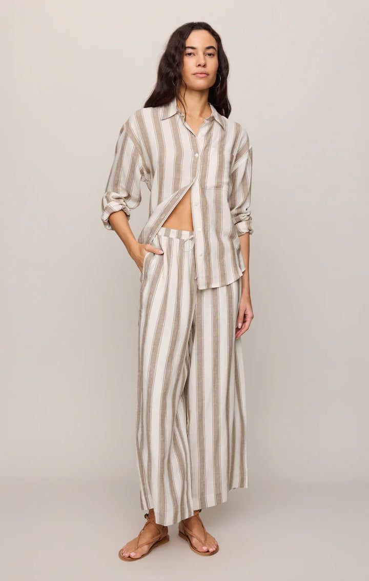 Z SUPPLY Perfect Striped Linen Button Up - Light Toffee