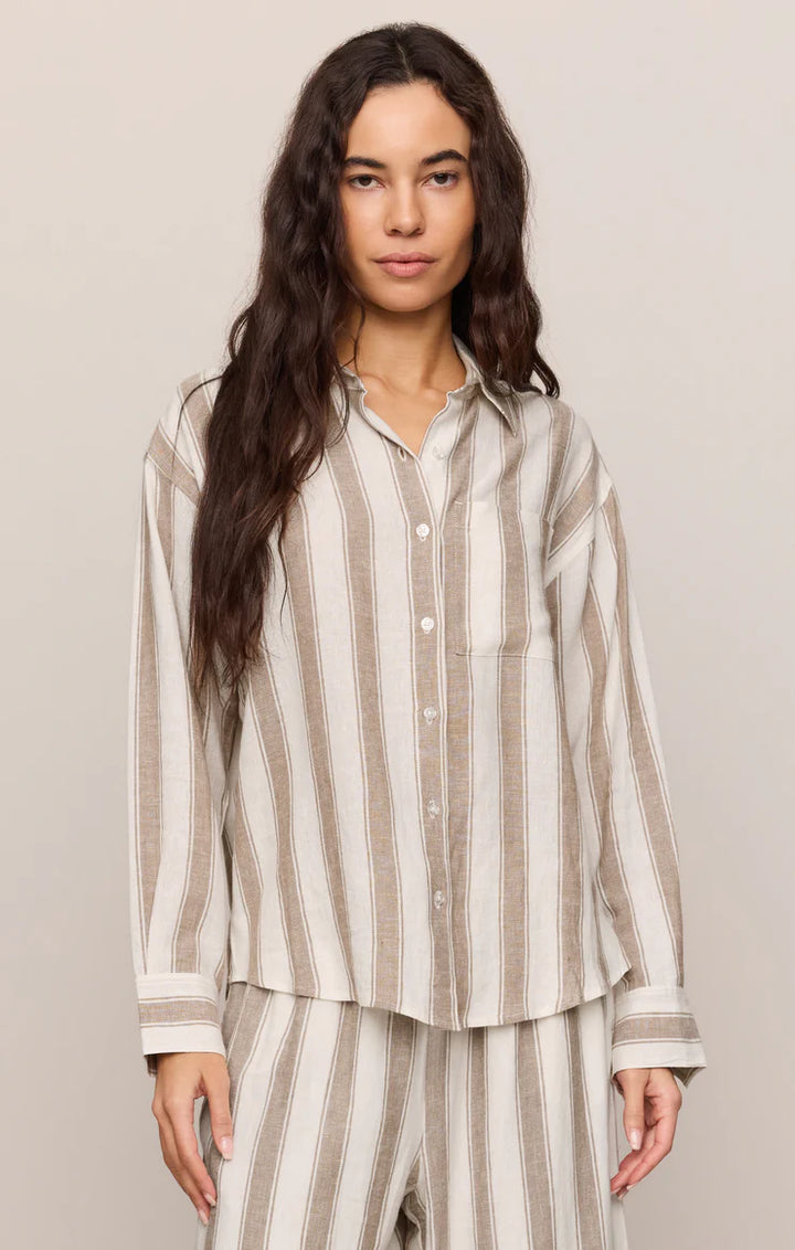 Z SUPPLY Perfect Striped Linen Button Up - Light Toffee