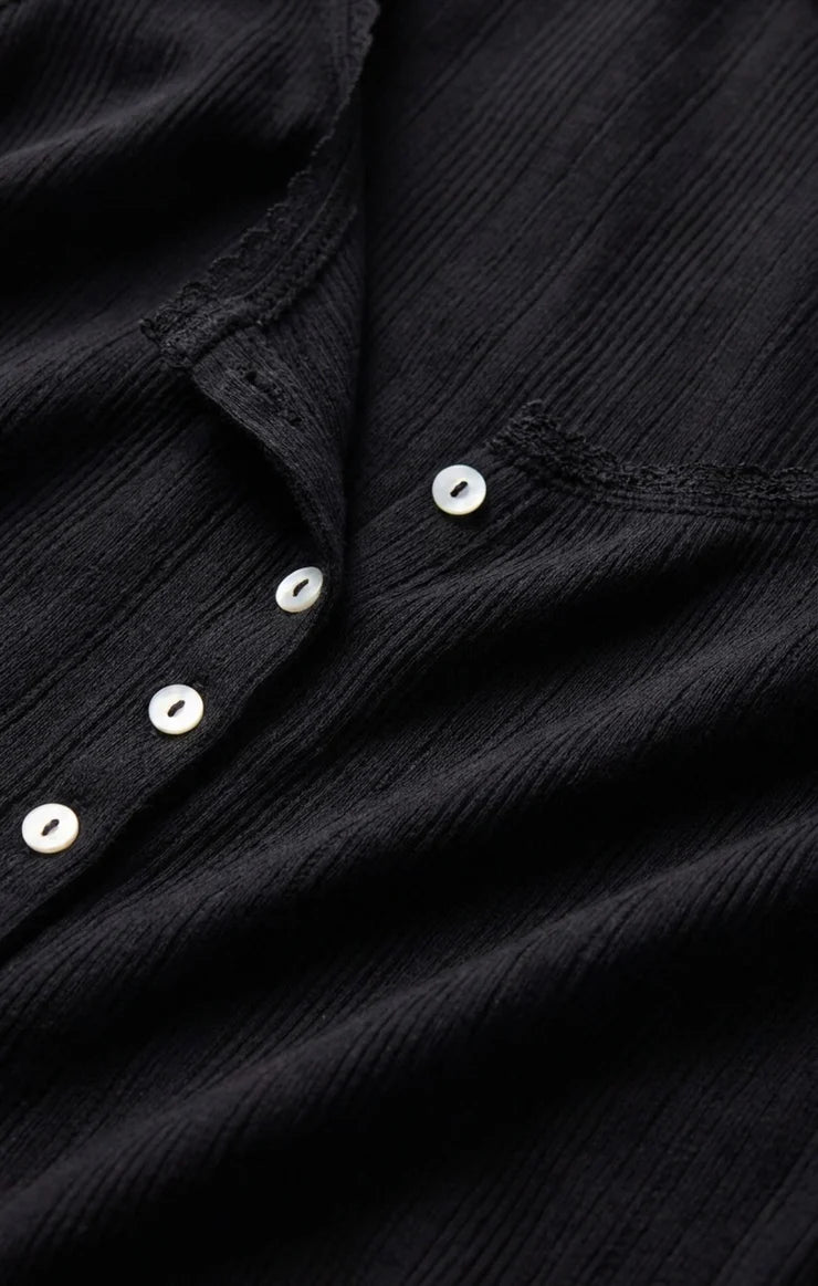 Z SUPPLY Lainey Pointelle Button Front Tank - Black
