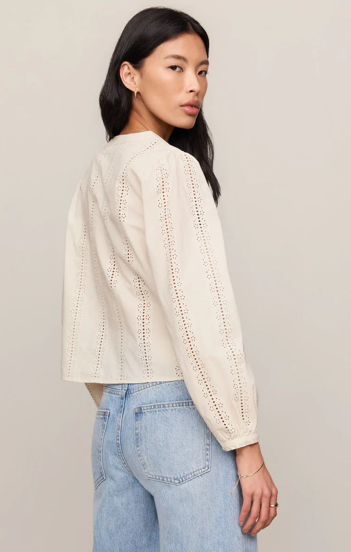 Z SUPPLY Louella Embroidered Button Up Top - Cloud