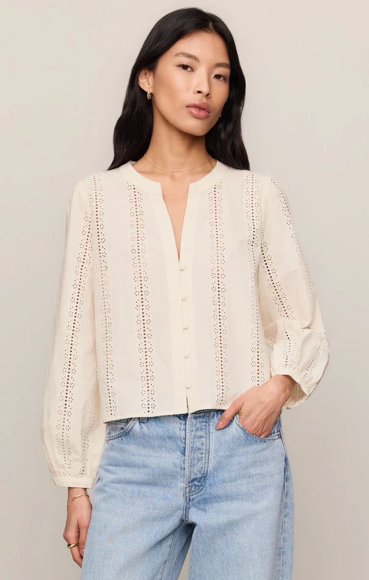 Z SUPPLY Louella Embroidered Button Up Top - Cloud