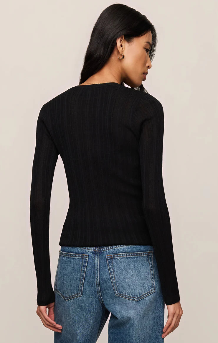 Z SUPPLY Rowena Fine Knit Henley - Black