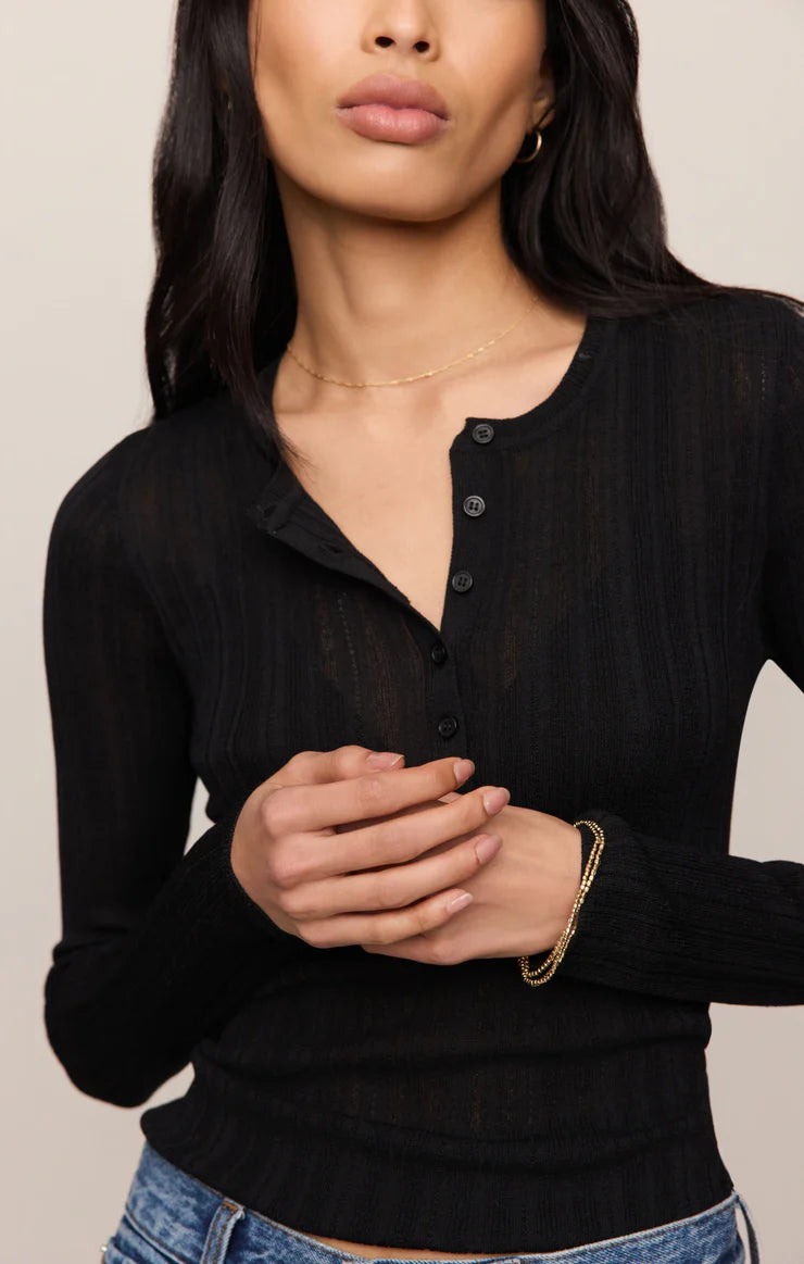Z SUPPLY Rowena Fine Knit Henley - Black