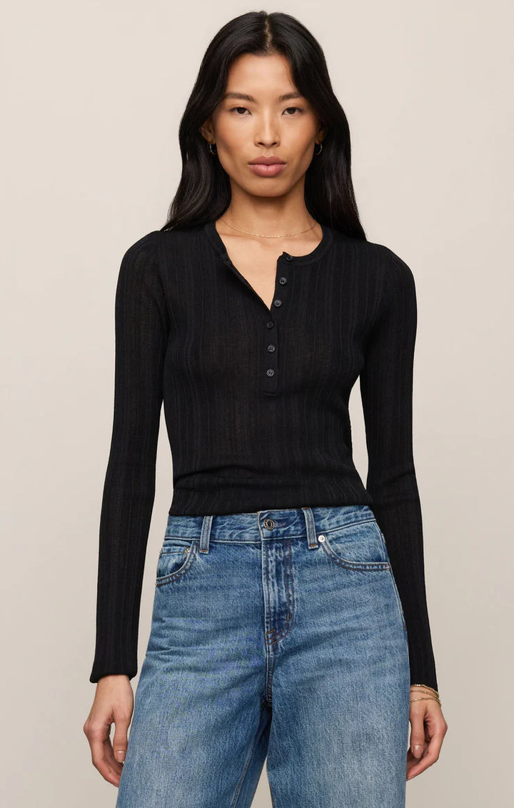 Z SUPPLY Rowena Fine Knit Henley - Black