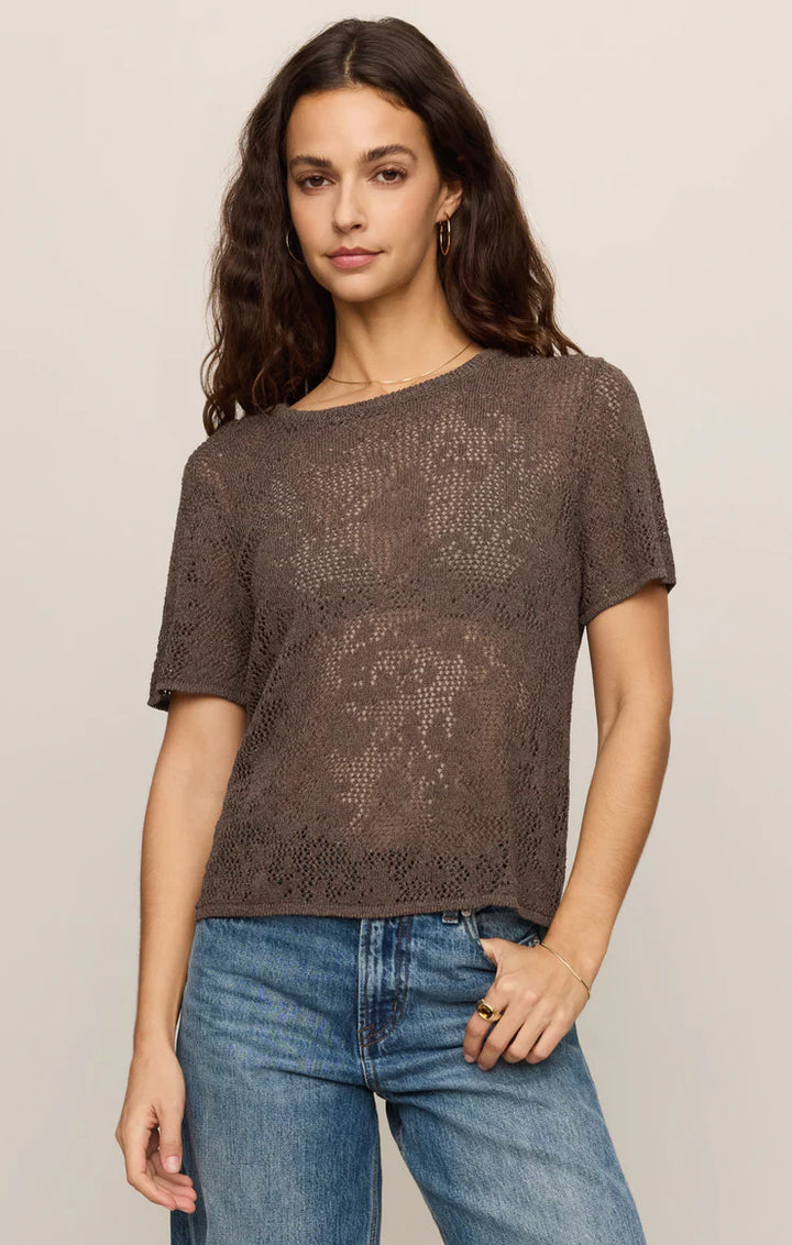 Z SUPPLY Waverton Crochet Sweater Tee - Cocoa Latte