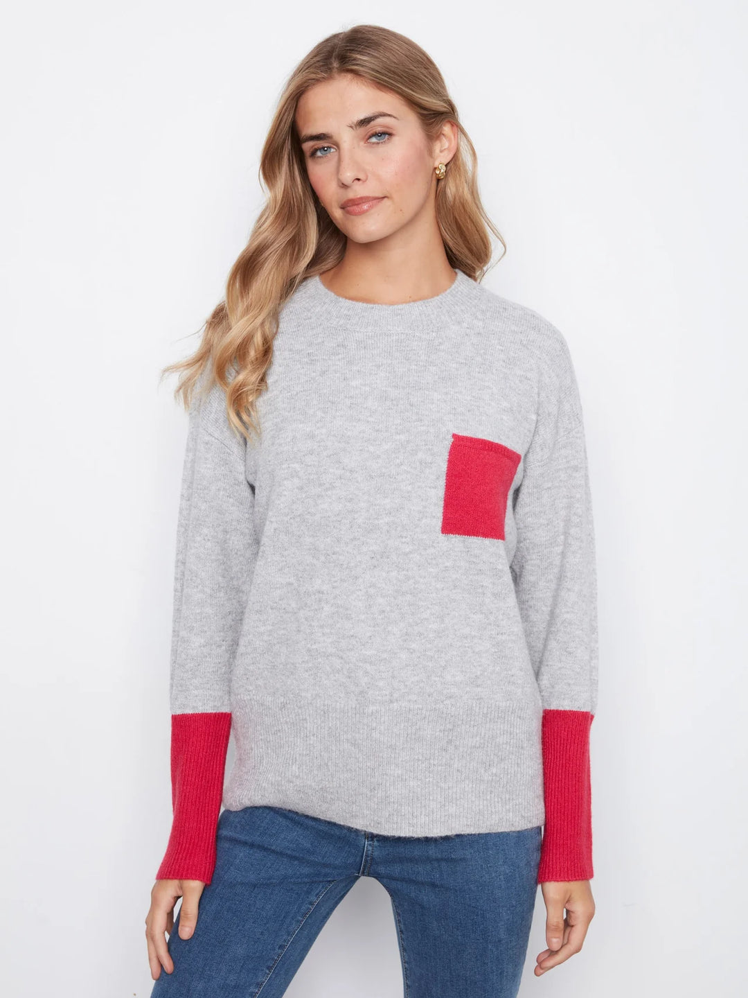 Charlie B Long Sleeve Drop Shoulder Sweater - Heather Grey