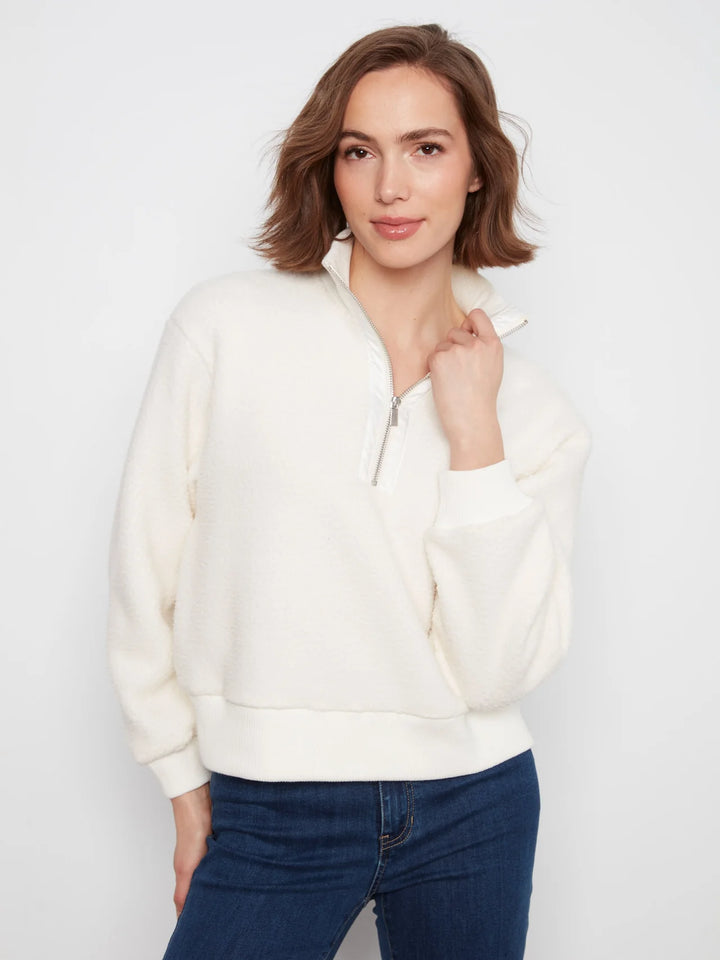 Charlie B Long Sleeve Half Zip Fleece - Ecru