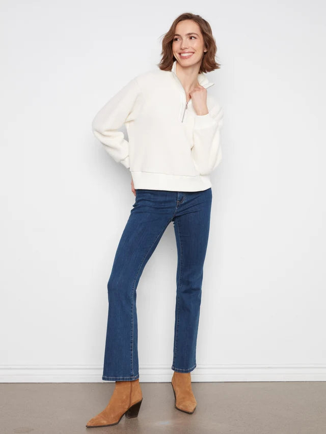 Charlie B Long Sleeve Half Zip Fleece - Ecru