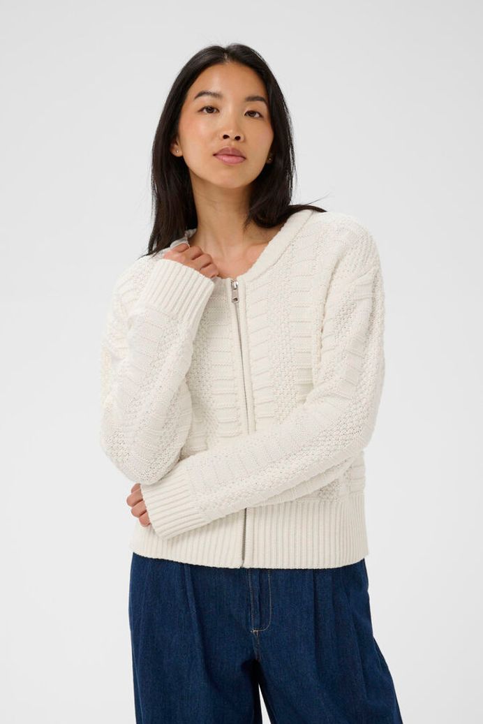Part Two Aniela Zip-Up Sweater - Whisper White