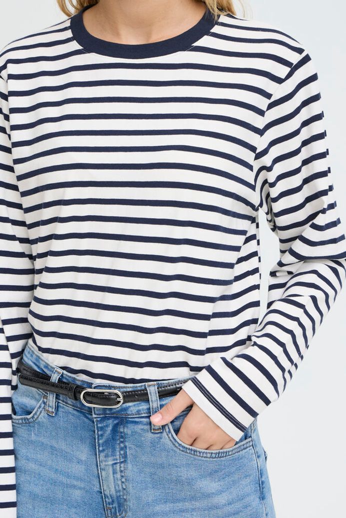 ICHI Imira Loose Long Sleeve Black Striped Shirt