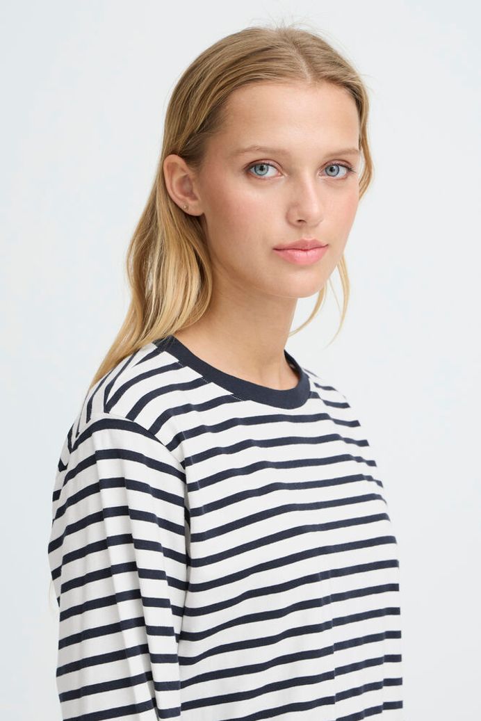 ICHI Imira Loose Long Sleeve Black Striped Shirt