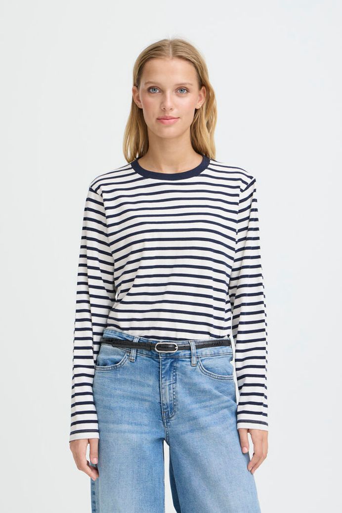 ICHI Imira Loose Long Sleeve Black Striped Shirt