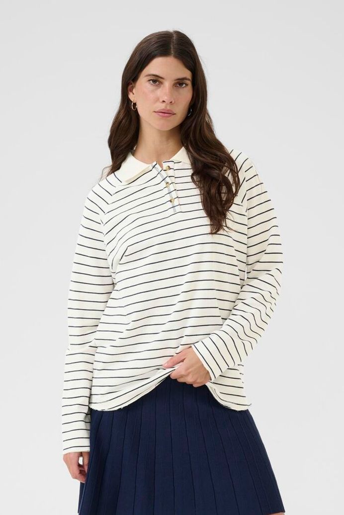 Cream Verma Polo Top - Navy Stripe